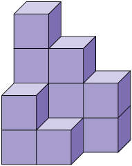 Ilustração de uma pilha irregular, composta por 12 cubos.