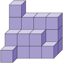Ilustração de uma pilha irregular, composta por 21 cubos.