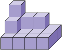 Ilustração de uma pilha irregular, composta por 17 cubos.