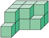 Ilustração de uma pilha irregular, composta por 14 cubos.