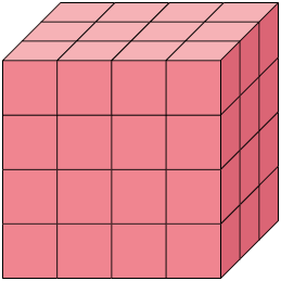 Ilustração de uma pilha irregular, composta por 48 cubos.