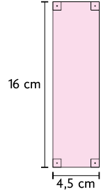 Ilustração de um retângulo com a demarcação de 16 centímetros de comprimento e 4,5 centímetros de largura.