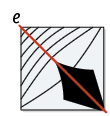 Ilustração de um ladrilho quadrado com um eixo de simetria: e, na diagonal, tornando o figura simétrica, em relação ao eixo e.