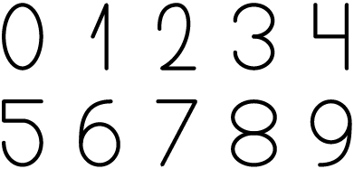 Ilustração dos números de 0 a 9 manuscritos, dispostos em duas linhas. Na primeira os números de 0 a 4 e na segunda linha os números de 5 a 9.