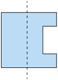 Ilustração do polígono anterior de 8 lados, dividido ao meio, por um eixo vertical tracejado, em duas figuras não simétricas.