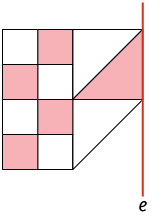 Ilustração. Mosaico formado por três triângulos e oito quadrados da seguinte forma: À esquerda de um eixo e na vertical, encostado, na parte superior, um quadrado formado por dois triângulos, abaixo do quadrado, outro triângulo. Ao lado esquerdo dos triângulos, oito quadrados empilhados em duas colunas.