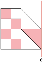 Ilustração. Mosaico formado por três triângulos e oito quadrados da seguinte forma: À esquerda de um eixo e na vertical, encostado, na parte inferior, um quadrado formado por dois triângulos, acima do quadrado, outro triângulo. Ao lado esquerdo dos triângulos, oito quadrados empilhados em duas colunas.