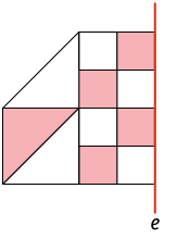 Ilustração. Mosaico formado por três triângulos e oito quadrados da seguinte forma: À esquerda de um eixo e na vertical, oito quadrados empilhados em duas colunas. Ao lado esquerdo dos quadrados, na parte inferior, um quadrado formado por dois triângulos e acima do quadrado, outro triângulo.