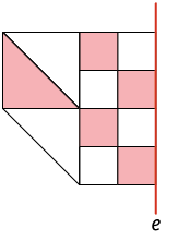 Ilustração. Mosaico formado por três triângulos e oito quadrados da seguinte forma: À esquerda de um eixo e na vertical, oito quadrados empilhados em duas colunas. Ao lado esquerdo dos quadrados, na parte superior, um quadrado formado por dois triângulos e abaixo do quadrado, outro triângulo.
