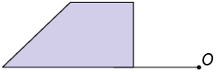 Ilustração. Trapézio retângulo com base maior apoiada numa semirreta horizontal com origem no ponto O. A semirreta está abaixo do trapézio e o ponto O à direita.