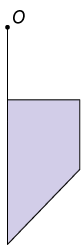 Ilustração. Trapézio retângulo com base maior apoiada numa semirreta vertical com origem no ponto O A semirreta está à esquerda do trapézio e o ponto O acima.