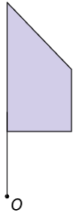 Ilustração. Trapézio retângulo com base maior apoiada numa semirreta vertical com origem no ponto O A semirreta está à esquerda do trapézio e o ponto O abaixo. .