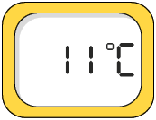 Ilustração de um visor de termômetro com a temperatura 11 graus Celsius.
