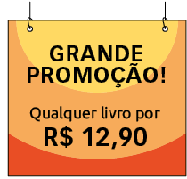 Ilustração de um cartaz de promoção. Texto: 'Grande Promoção: qualquer livro por 12 reais e 90 centavos.'.    