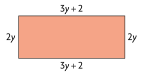Ilustração de um retângulo. Base indicada por: 3y mais 2; e altura por: 2y.