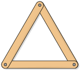 Ilustração de 3 palitos de sorvete ligados um ao outro por suas extremidades, com tachinhas, formando um triângulo.
