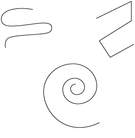Ilustração de 3 figuras formadas por linhas pretas e finas que não se cruzam e não se conectam.