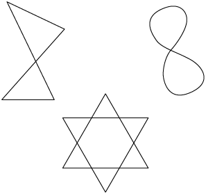 Ilustração de 3 figuras formadas por linhas pretas e final que se cruzam e se conectam no fim.
