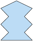 Ilustração de um polígono irregular de 11 lados em que 5 lados do polígono estão dispostos em zig-zag o mesmo do outro lado com outros 5 lados, e um lado fecha a base do polígono. 