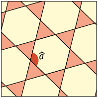 Ilustração de um mosaico formado por hexágonos e triângulos regulares. Está demarcado um ângulo interno, a, do hexágono.