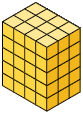 Ilustração de um empilhamento de pequenos cubos, com 5 de altura, 4 de comprimento e 3 de largura.