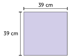 Ilustração de um retângulo com medida de comprimento 39 centímetros e medida de largura 39 centímetros.