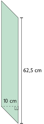 Ilustração de um paralelogramo com medida de comprimento da base de 62,5 centímetros e altura de 10 centímetros.