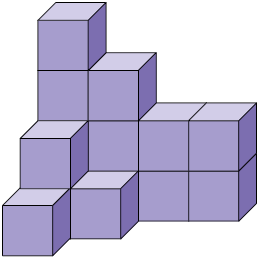 Ilustração de uma pilha irregular, composta por 15 cubos.