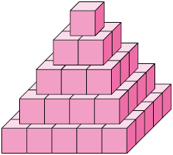 Ilustração de uma pilha irregular, composta por 55 cubos.
