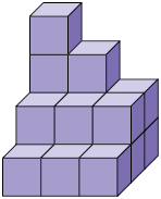Ilustração de uma pilha irregular, composta por 18 cubos.