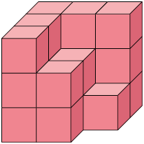 Ilustração de uma pilha irregular, composta por 20 cubos.