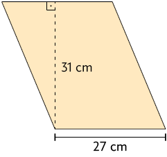 Ilustração de um paralelogramo com a demarcação de 27 centímetros de base e 31 centímetros de altura.