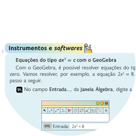 Recorte de uma página do livro com o título 'Instrumentos e softwares', e alguns textos em seguida, com uma ilustração do software.