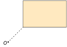 Ilustração de um ponto O, com um retângulo na diagonal superior direita desse ponto, com uma linha pontilhada do ponto O ao vértice inferior esquerdo do retângulo. O retângulo está com o lado maior na horizontal.