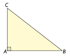 Ilustração de um triângulo retângulo A B C, com um ângulo reto marcado no vértice A.