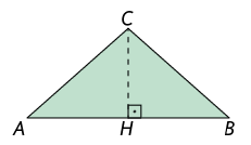 Ilustração de um triângulo A B C. No lado A B há um ponto H marcado e está traçado um segmento C H formando um ângulo reto com o lado A B.