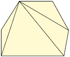 Ilustração de um polígono de seis lados. Há 3 diagonais desenhadas, todas partindo de um único vértice.