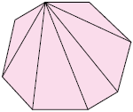 Ilustração de um polígono de oito lados. Há 5 diagonais desenhadas, todas partindo de um único vértice. 