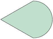 Ilustração de uma figura, semelhante a junção de um triângulo à esquerda e um semicírculo à direita, cujo diâmetro coincide com um dos lados do triângulo.