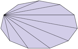 Ilustração de um polígono convexo de 11 lados. Há 8 diagonais desenhadas, todas  partindo de um único vértice.