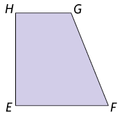 Ilustração de um polígono convexo de quatro lados, semelhante a um trapézio retângulo, E F G H.