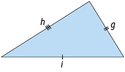 Ilustração de um triângulo g, h, i, com a medida de seus três lados diferentes.