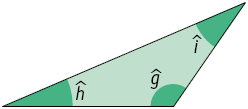 Ilustração de um triângulo com ângulos internos medindo h, g, i, sendo g um ângulo obtuso. 