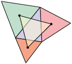 Ilustração de um triângulo qualquer no centro e 3 triângulos equiláteros nos lados do triângulo central. Cada um dos 3 triângulos equiláteros tem um lado em comum com o triângulo do centro. Há um ponto em cada baricentro dos 3 triângulos equiláteros. Há segmentos de reta unindo os baricentros formando outro triângulo equilátero.