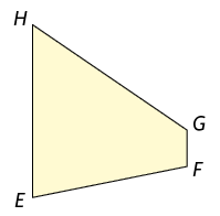 Ilustração de um trapézio E F G H. A base maior, H E, se encontra à esquerda. A base menor, G F, se encontra à direita.