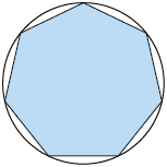 Ilustração de uma circunferência com um polígono regular de sete lados dentro dela, com seus vértices na circunferência.