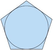 Ilustração de um polígono regular de 5 lados e uma circunferência dentro dele. A circunferência toca cada um dos cinco lados em um ponto.