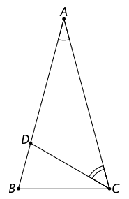 Ilustração de dois triângulos A B C e A C D com o lado C D em comum, o. No triângulo A D C, o ângulo do vértice A é diferente do ângulo do vértice C.