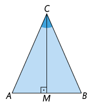 Ilustração de um triângulo A B C. O ângulo C está demarcado e dividido ao meio por um segmento, perpendicular ao lado A B, com extremidade em C e em M, que está no lado A B. 