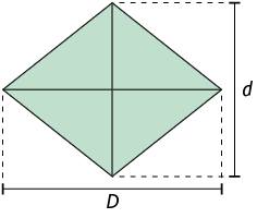 Ilustração de um losango com a indicação da diagonal maior como D maiúsculo e a diagonal menor, d minúsculo.